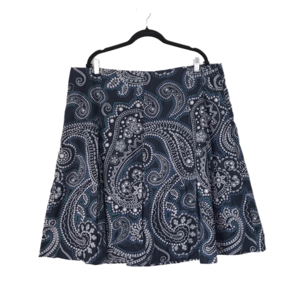 Talbots Women's 18W Pleated Knit Skirt Navy Blue Cotton A Line Paisley